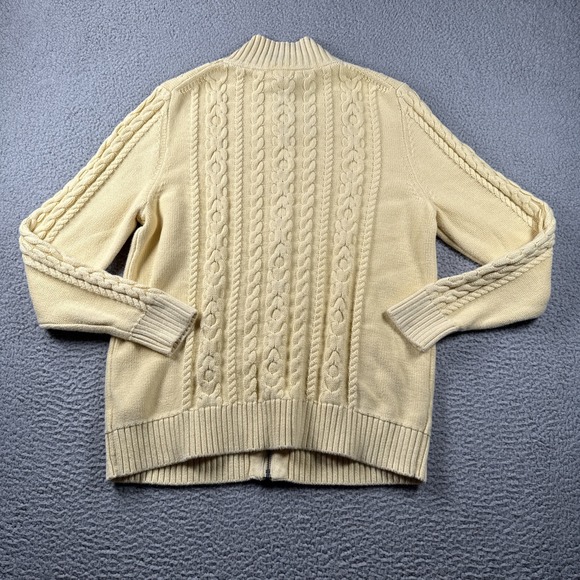 LL Bean Cardigan Sweater Womens XL Yellow Double L Cable Knit Full Zip Fisherman - Picture 9 of 12